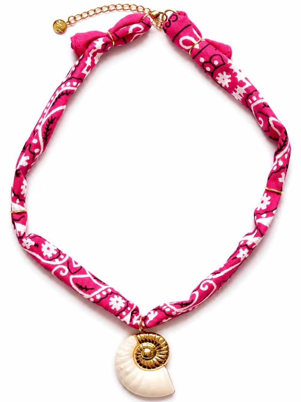 NEW✨ Mayamar Pink Scarf Bandana Shell Ammonite Charm Necklace MM-01630